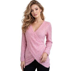 Shall We Pink Pearl Embellished Eyelash Sweater • Romantic Barbiecore Cute M